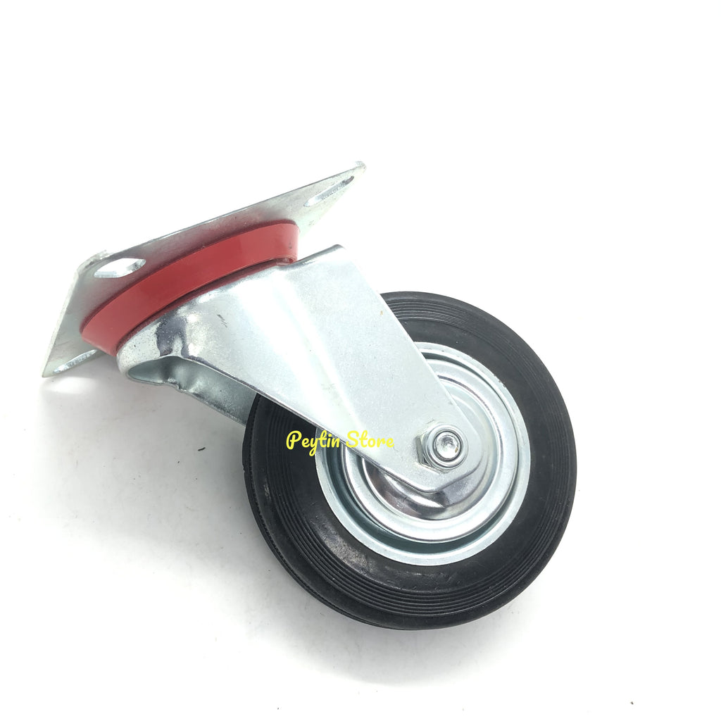 1) 4" Universal Rubber Trolley Iron PlateTrailer Industrial Caster Silent Wheel