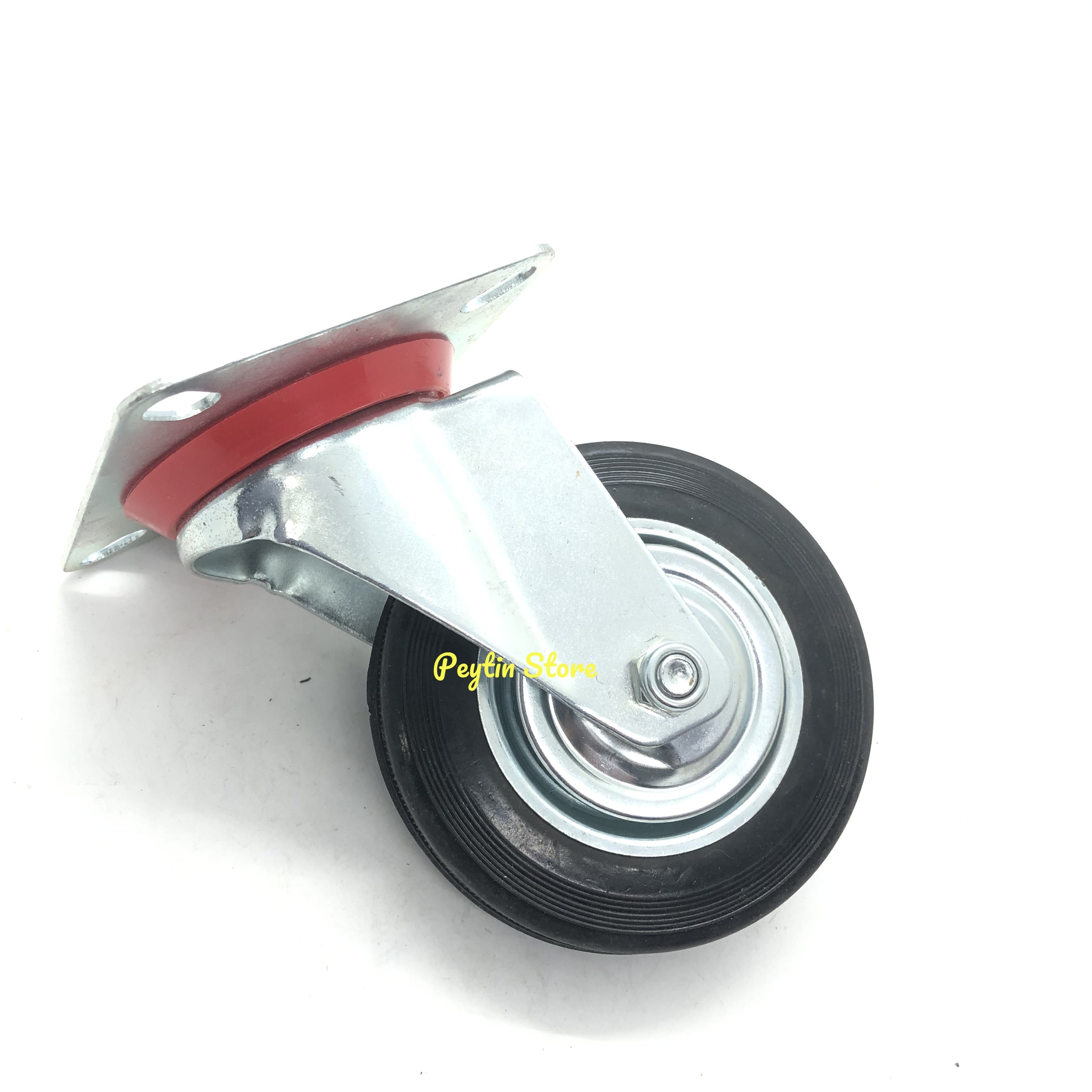 1) 4" Universal Rubber Trolley Iron PlateTrailer Industrial Caster Silent Wheel