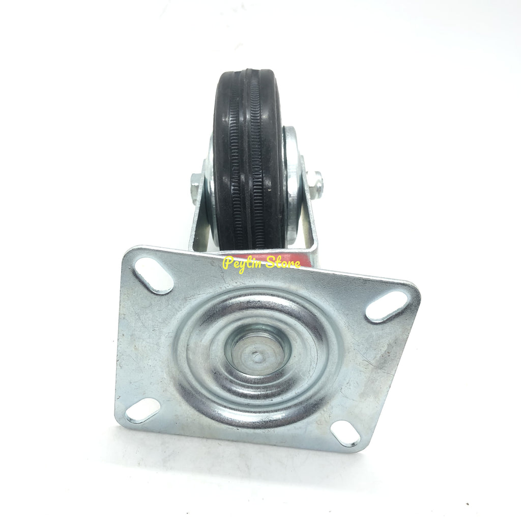 1) 4" Universal Rubber Trolley Iron PlateTrailer Industrial Caster Silent Wheel