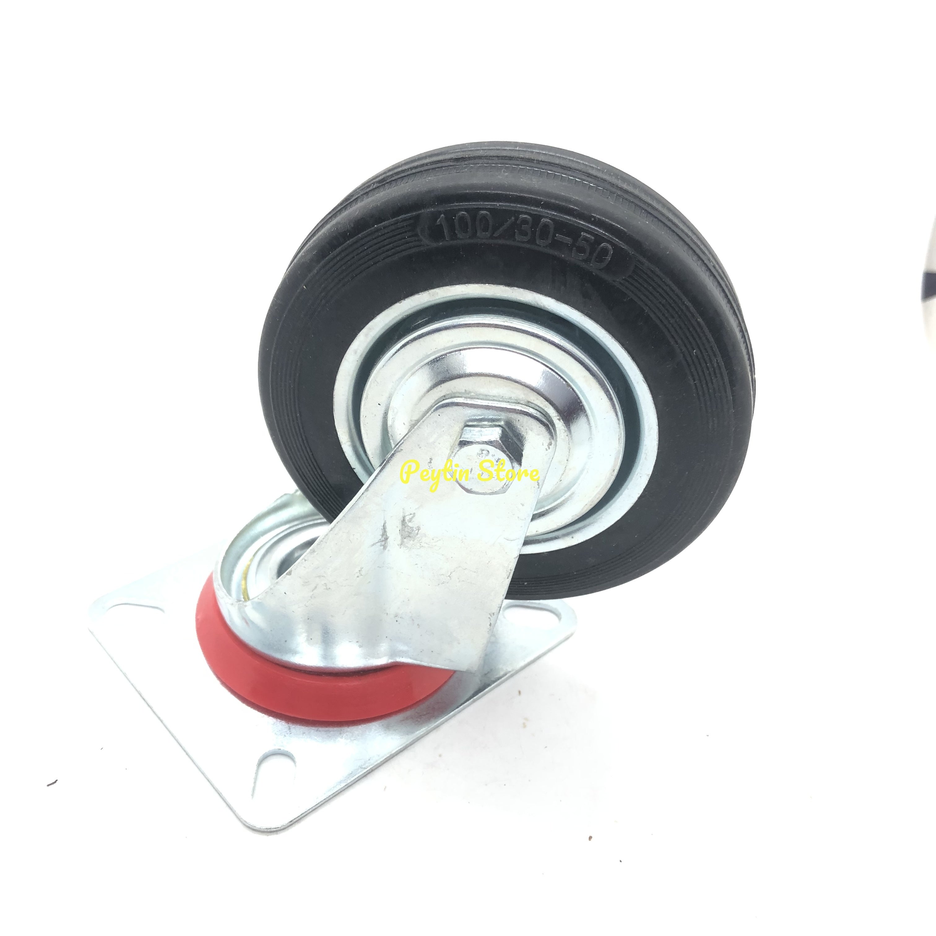 1) 4" Universal Rubber Trolley Iron PlateTrailer Industrial Caster Silent Wheel